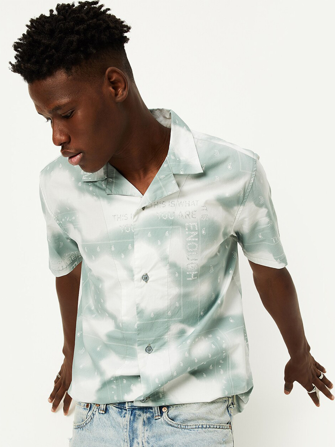 

max Printed Pure Cotton Casual Shirt, Sea green