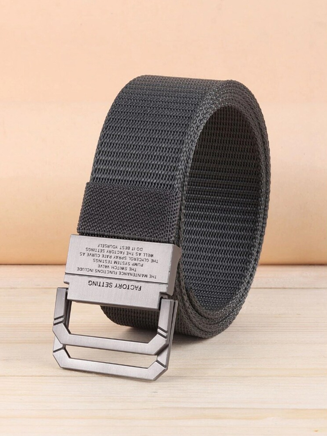 

WINSOME DEAL Men Textured Canvas Belt With D-Ring Closure, Grey