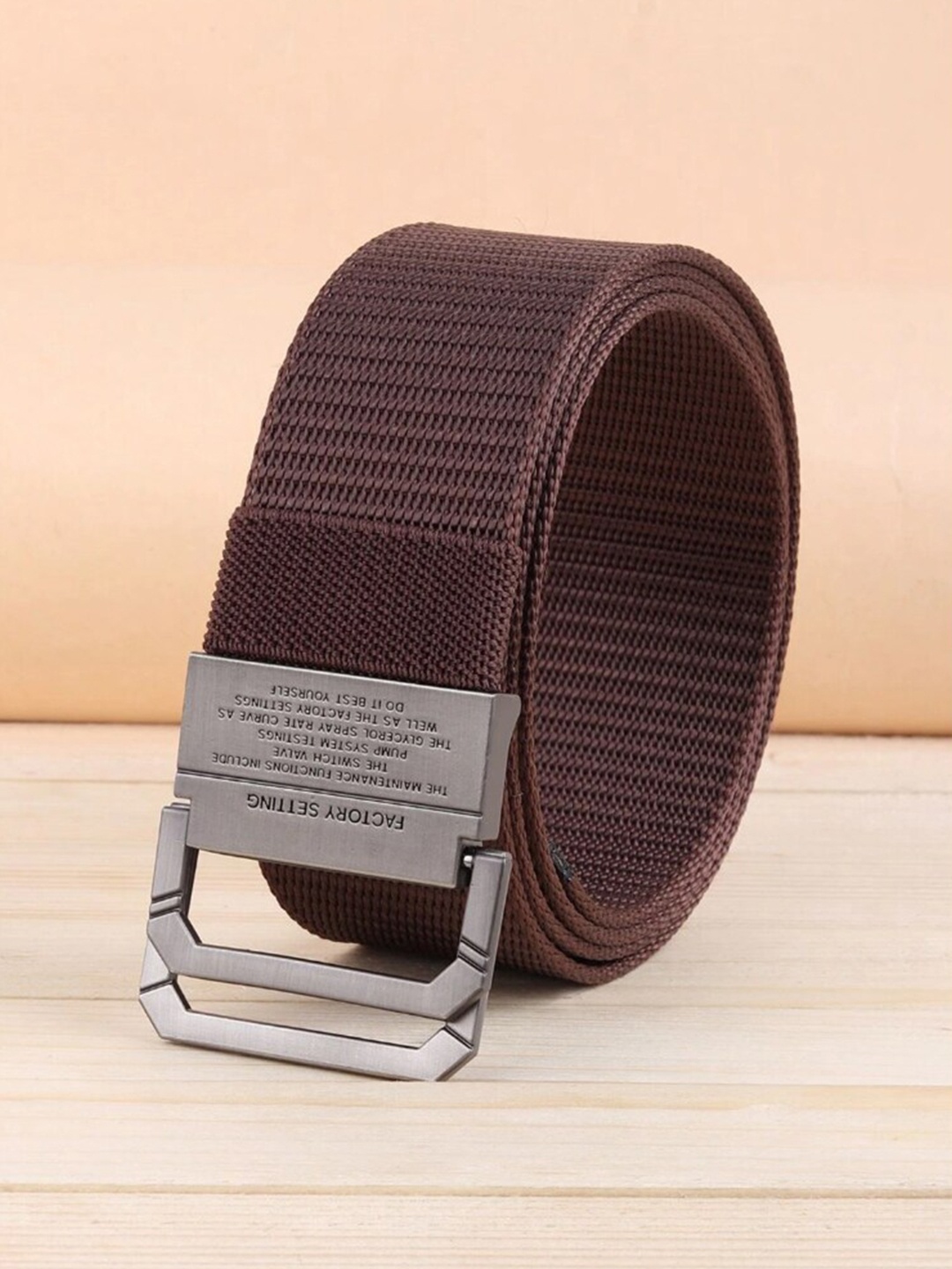 

WINSOME DEAL Men Textured Canvas Belt With D-Ring Closure, Brown