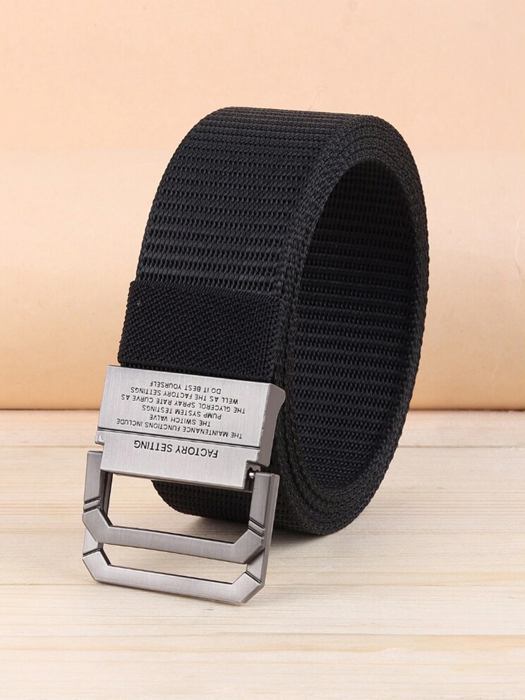 

WINSOME DEAL Men Textured Canvas Belt With D-Ring Closure, Black