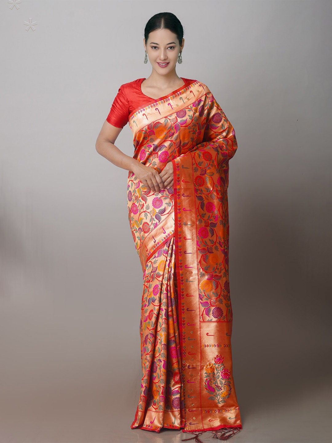 

Unnati Silks Floral Woven Design Banarasi Saree, Gold