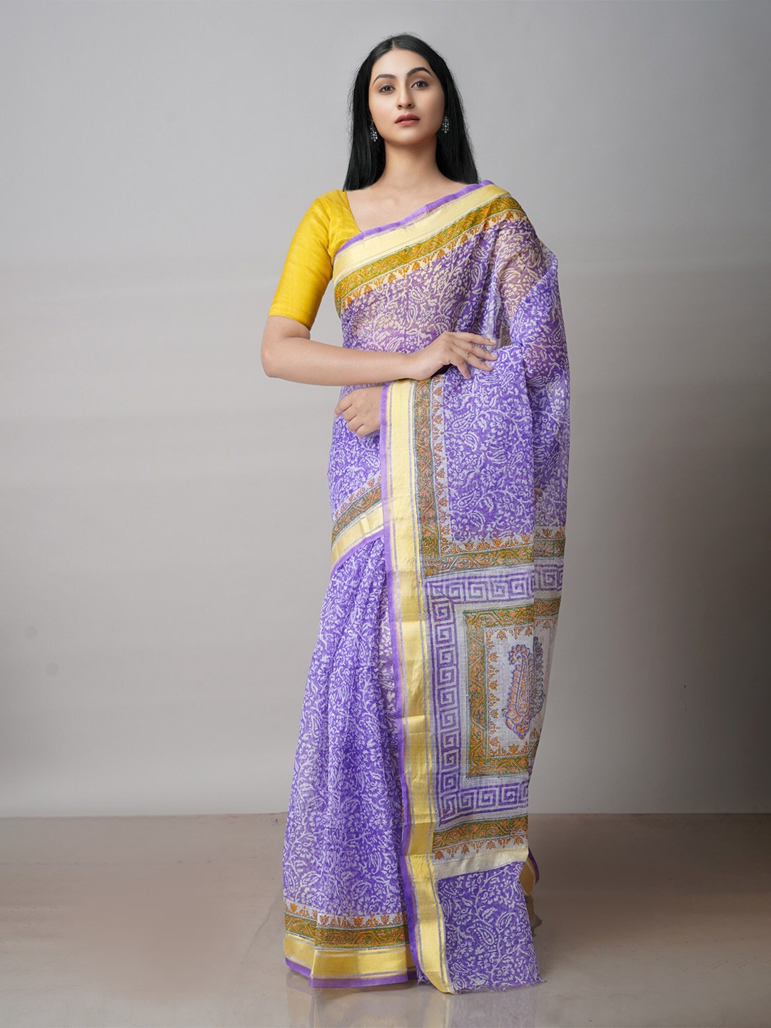 

Unnati Silks Ethnic Motifs Printed Pure Cotton Handloom Kota Saree, Purple