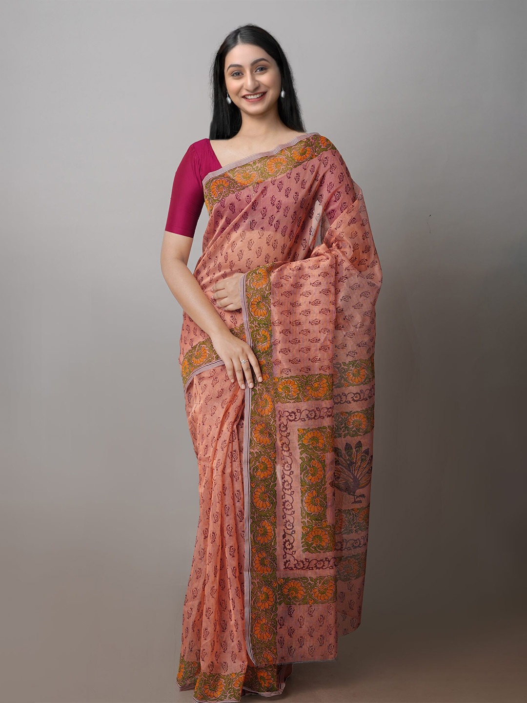 

Unnati Silks Printed Supernet Patola Saree, Peach