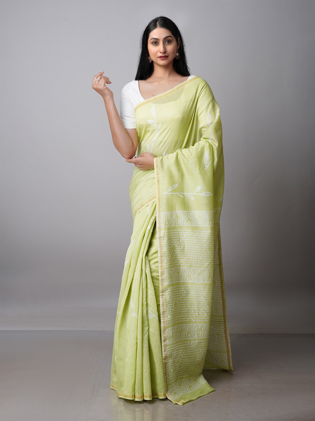 

Unnati Silks Printed Pure Silk Chanderi Saree, Green