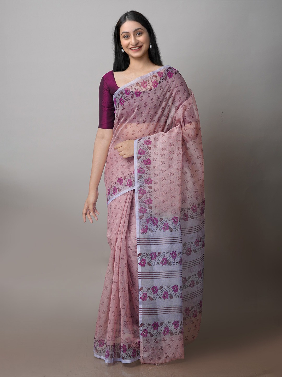

Unnati Silks Floral Printed Supernet Patola Saree, Brown