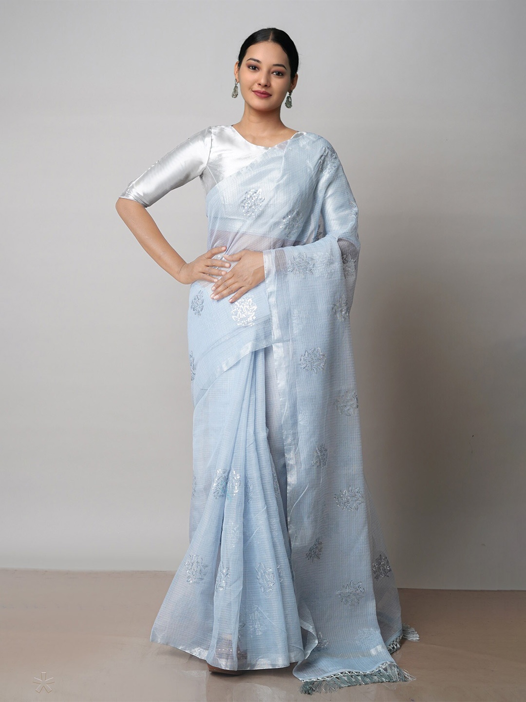 

Unnati Silks Embroidered Pure Cotton Kota Saree, Turquoise blue