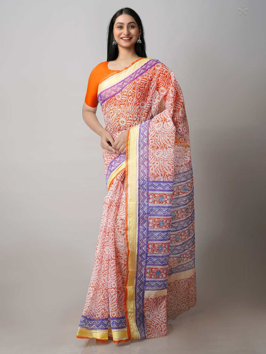 

Unnati Silks Ethnic Motifs Printed Pure Cotton Kota Saree, Orange