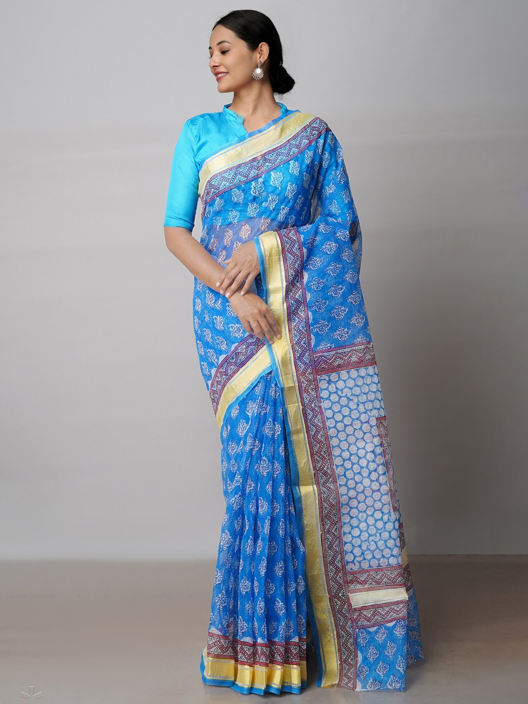 

Unnati Silks Ethnic Motifs Pure Cotton Kota Saree, Blue