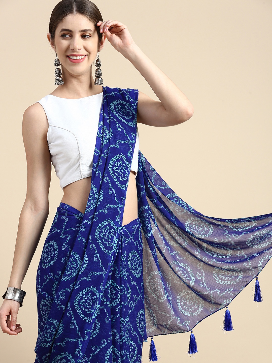 

Rani Saahiba Blue Bandhani Poly Chiffon Bandhani Saree
