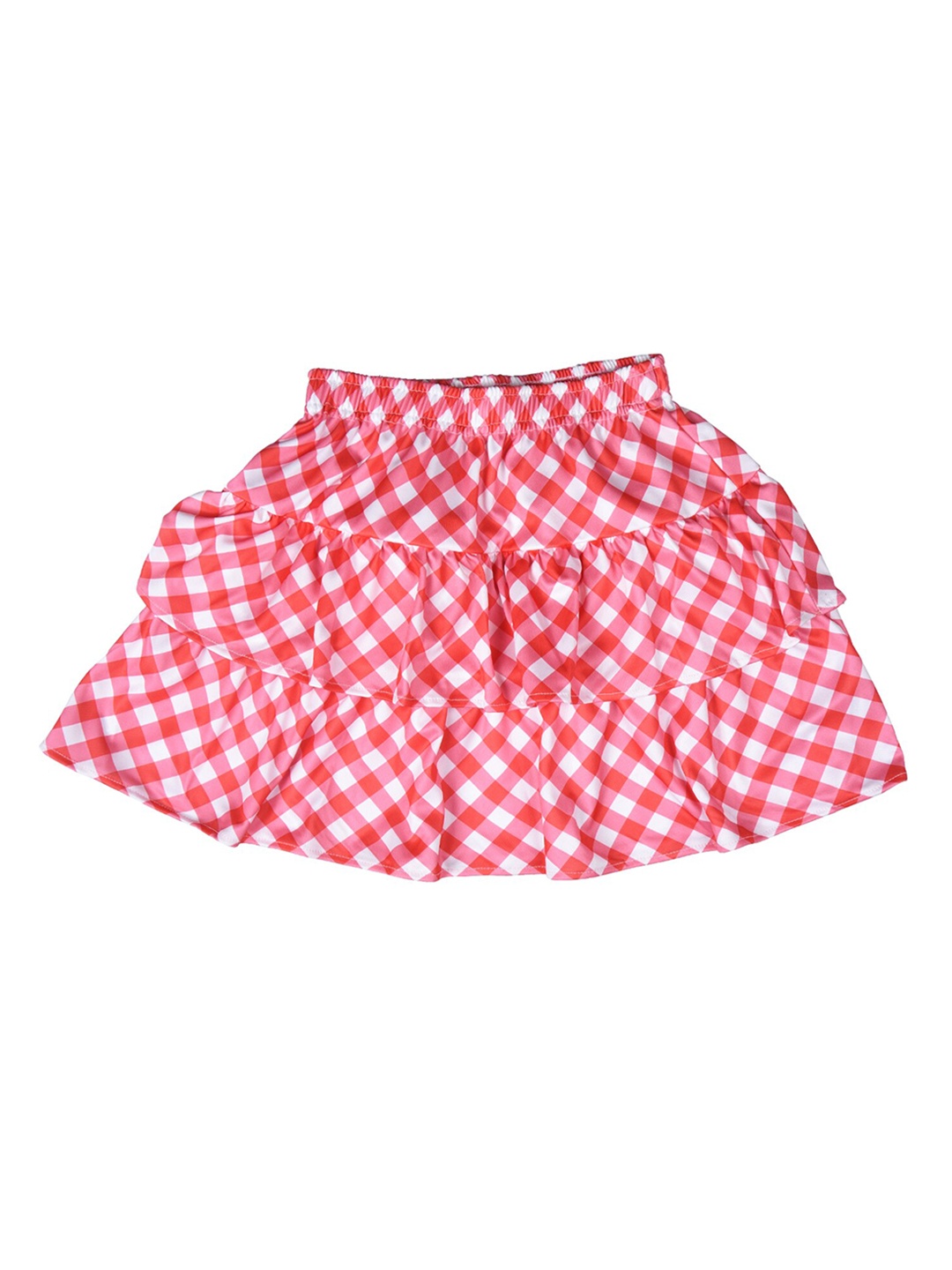 

POMY & JINNY Girls Checked Knee-Length Tiered Skirt, Pink