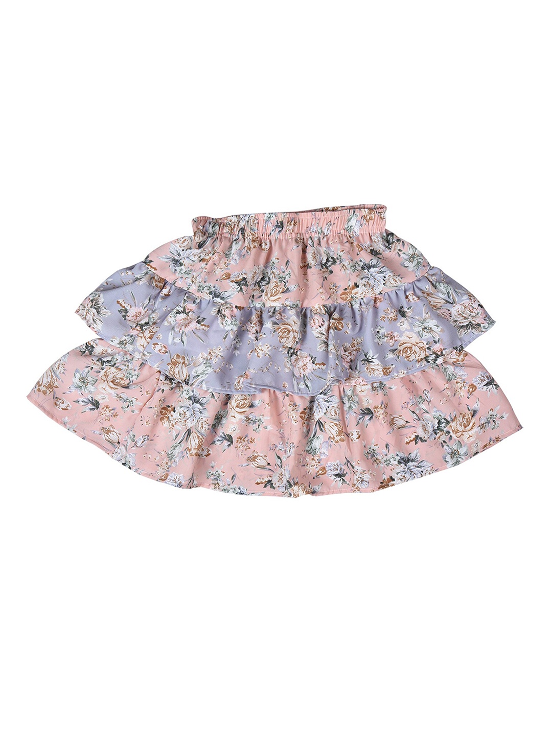 

POMY & JINNY Girls Floral Printed Knee-Length Flared Tiered Skirt, Purple