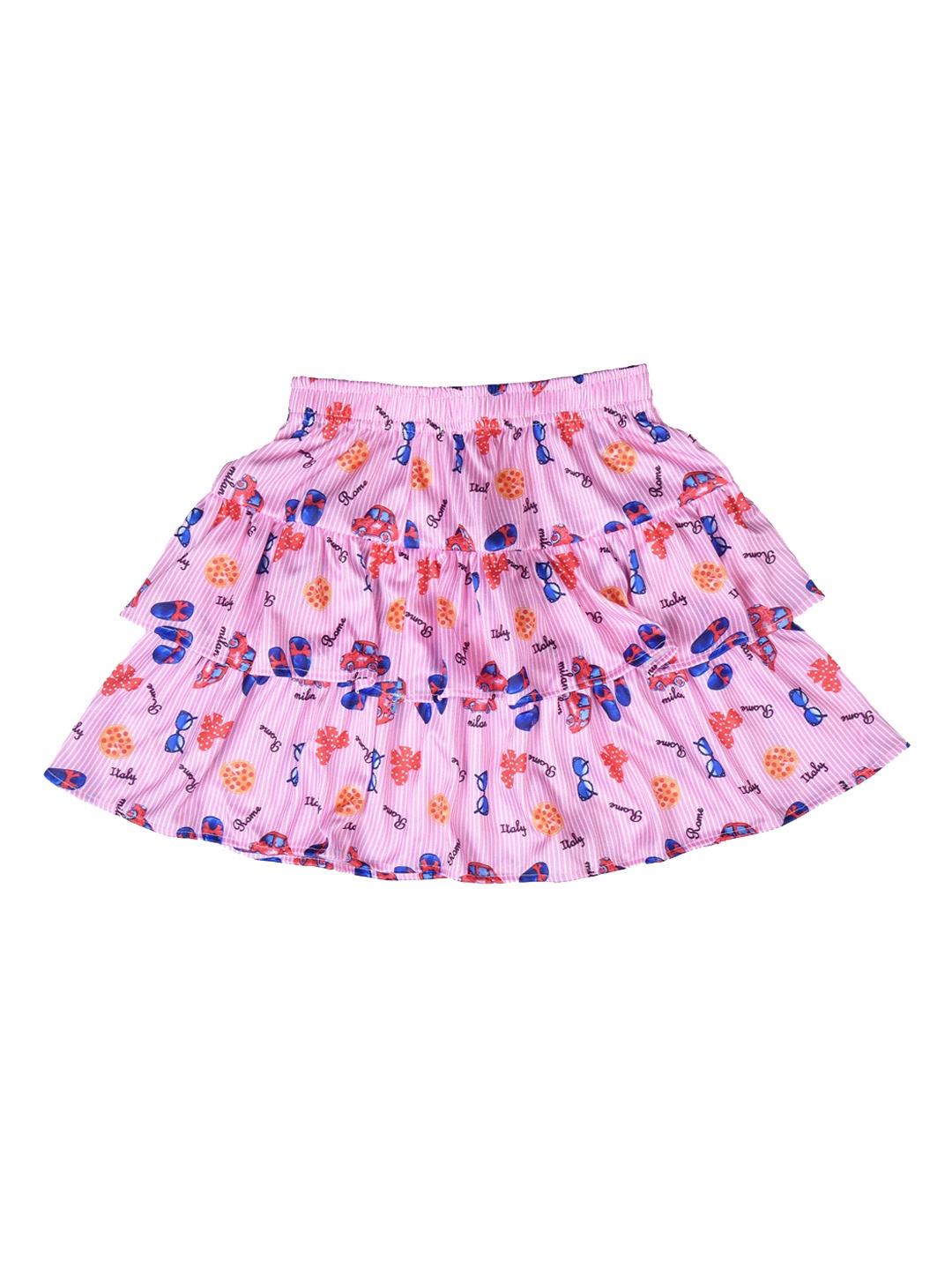 

POMY & JINNY Girls Conversational Printed Knee-Length Flared Tiered Skirt, Pink