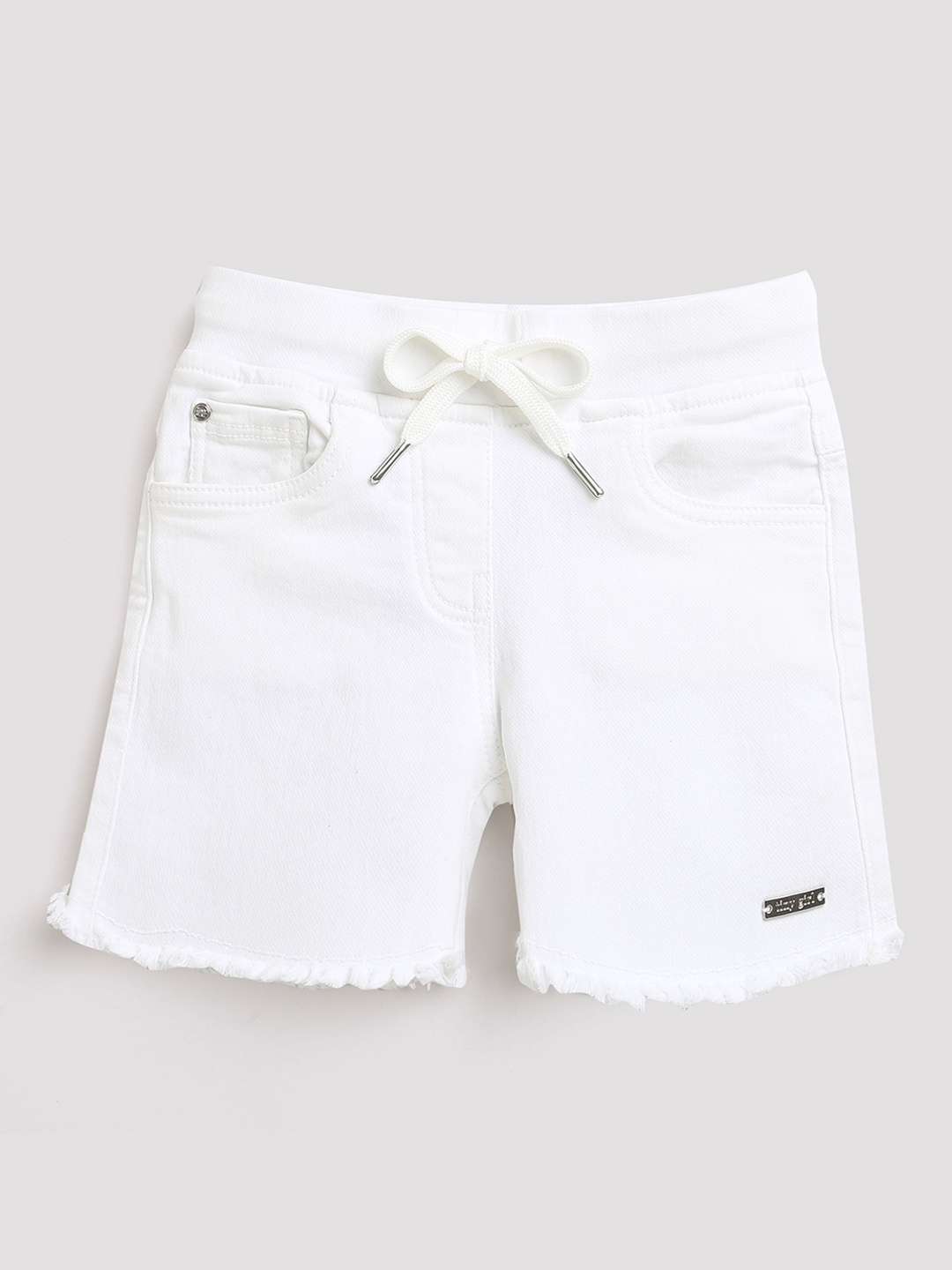 

Tiny Girl High-Rise Above Knee Length Regular Cotton Shorts, Off white