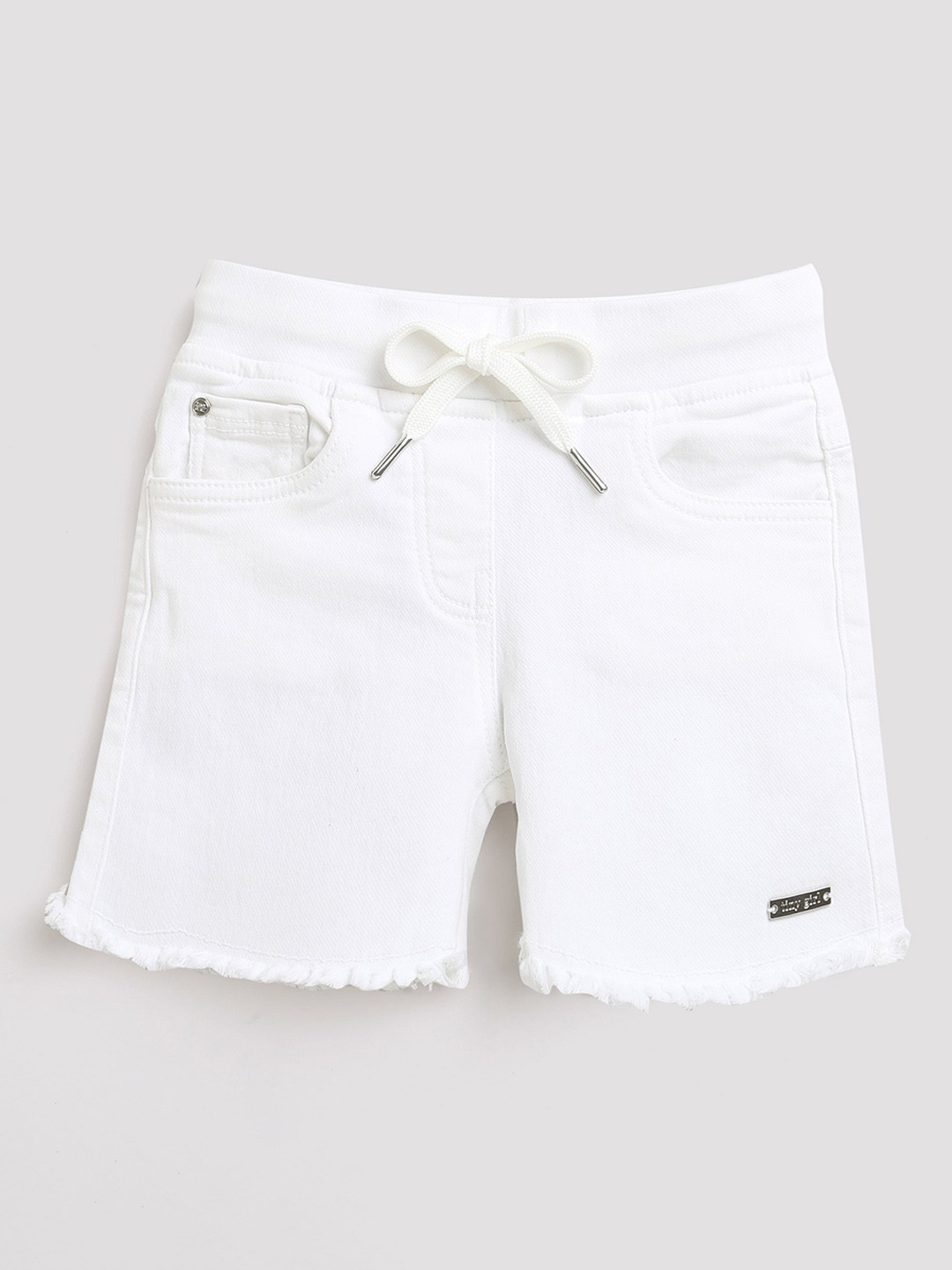 

Tiny Girl High-Rise Above Knee Length Regular Cotton Shorts, Off white