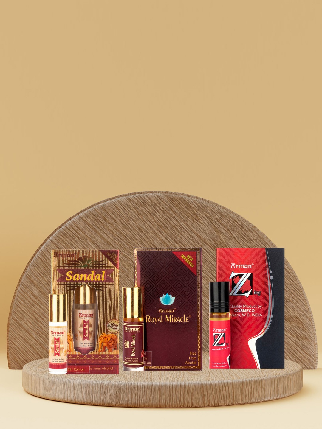 

Arman Set Of 3 Long Lasting Attar Roll-On - Royal Miracle - Sandal & Zing, Red