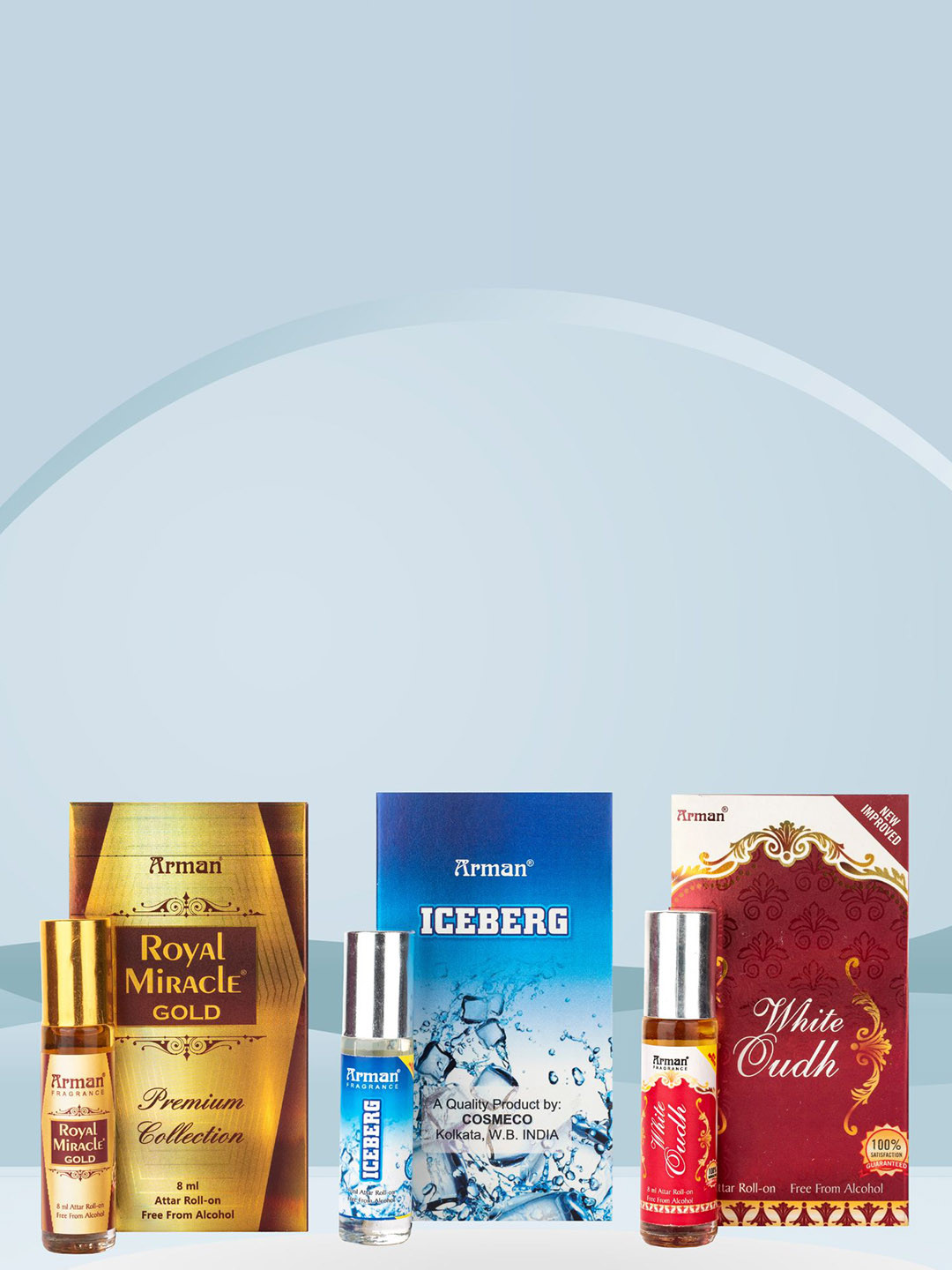 

Arman Set Of 3 Long Lasting Attar Roll-On - Royal Miracle Gold-Iceberg Whiteoudh, Yellow