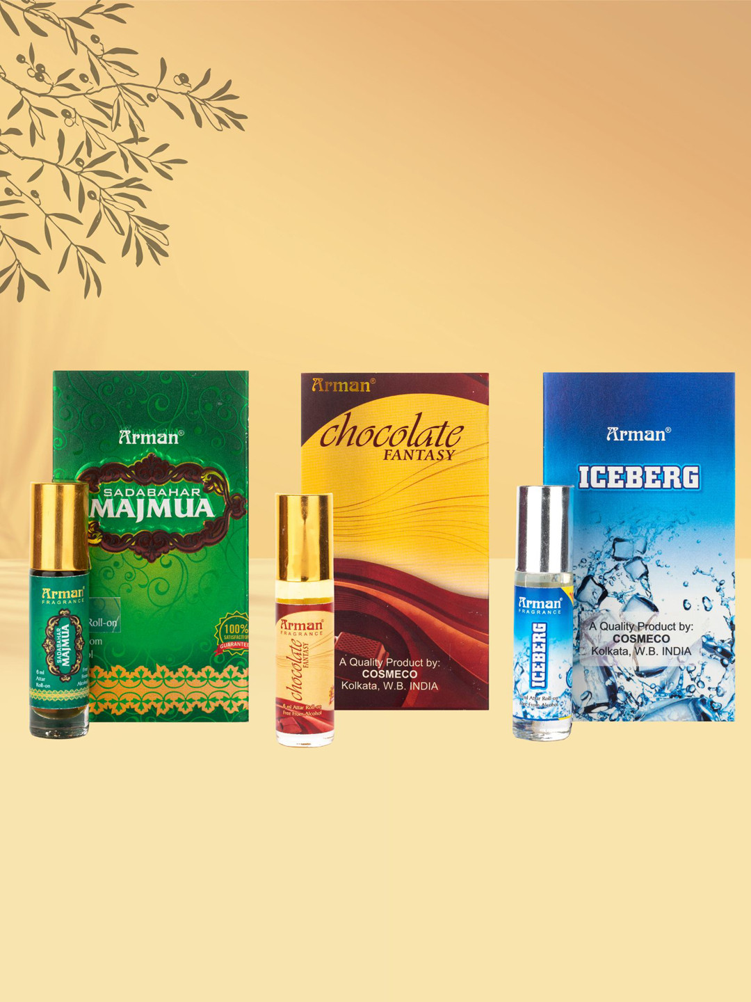 

Arman Set Of 3 Long Lasting Attar Roll-On 6ml Each - Majmua - Chocolate & Iceberg, Green