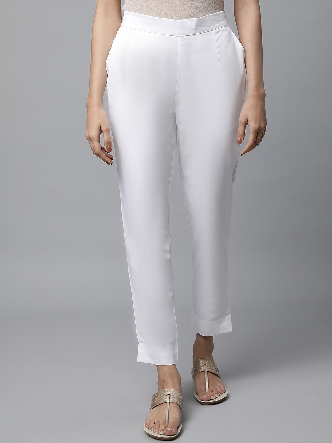 

AURELIA Women Slim Fit Pure Cotton Cigarette Trousers, White