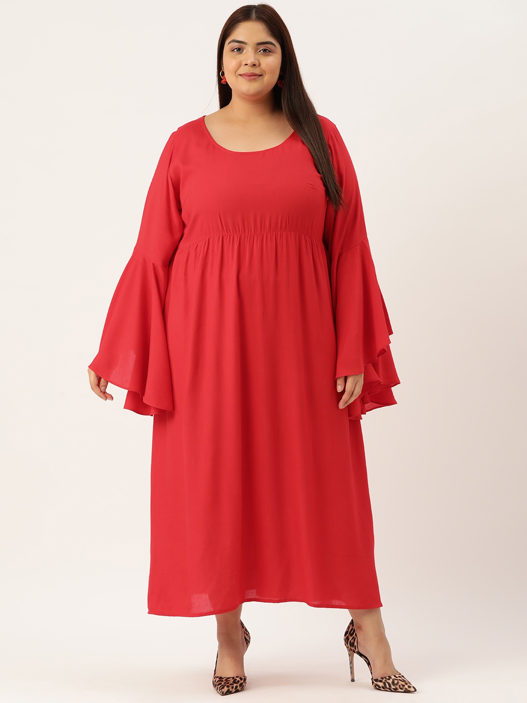 

theRebelinme Plus Size Bell SleeveS Maxi Dress, Red