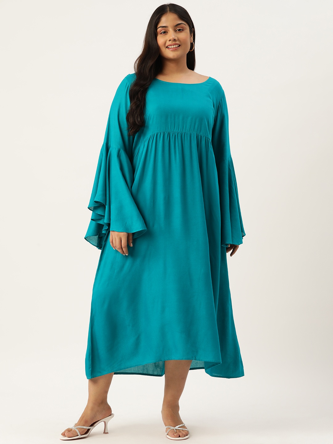 

theRebelinme Plus Size Bell Sleeves Maxi Dress, Teal