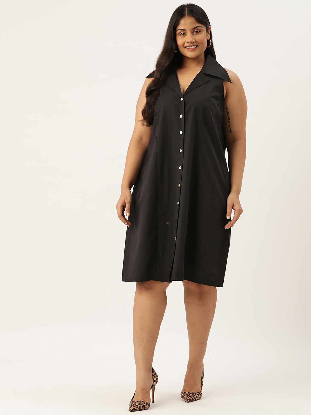 

theRebelinme Plus Size Cotton Shirt Dress, Black