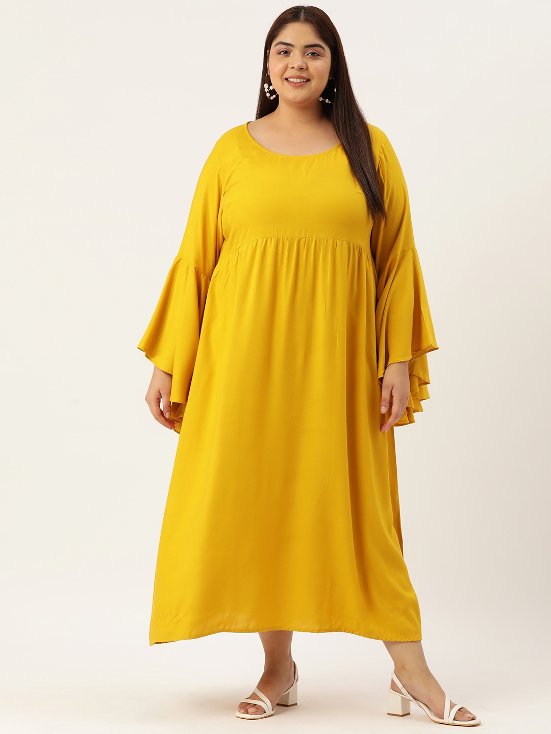 

theRebelinme Plus Size Bell Sleeve Maxi Dress, Mustard
