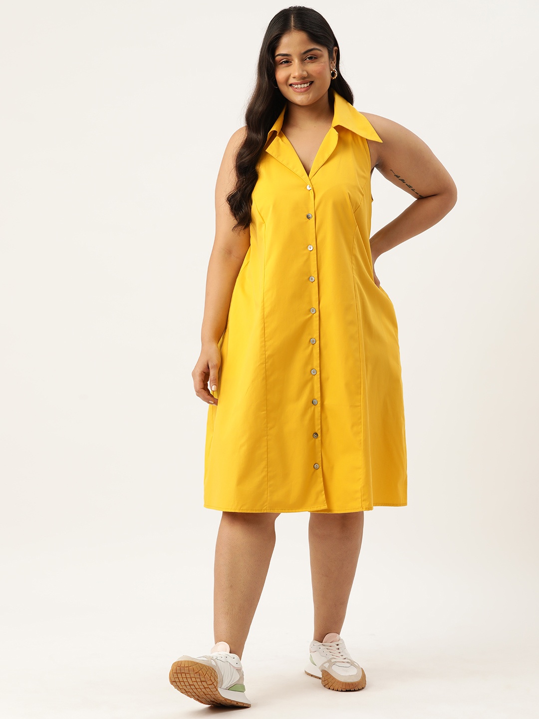 

theRebelinme Plus Size Cotton Shirt Dress, Mustard