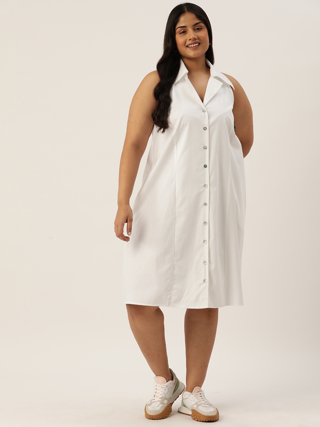 

theRebelinme Plus Size Cotton Shirt Dress, White