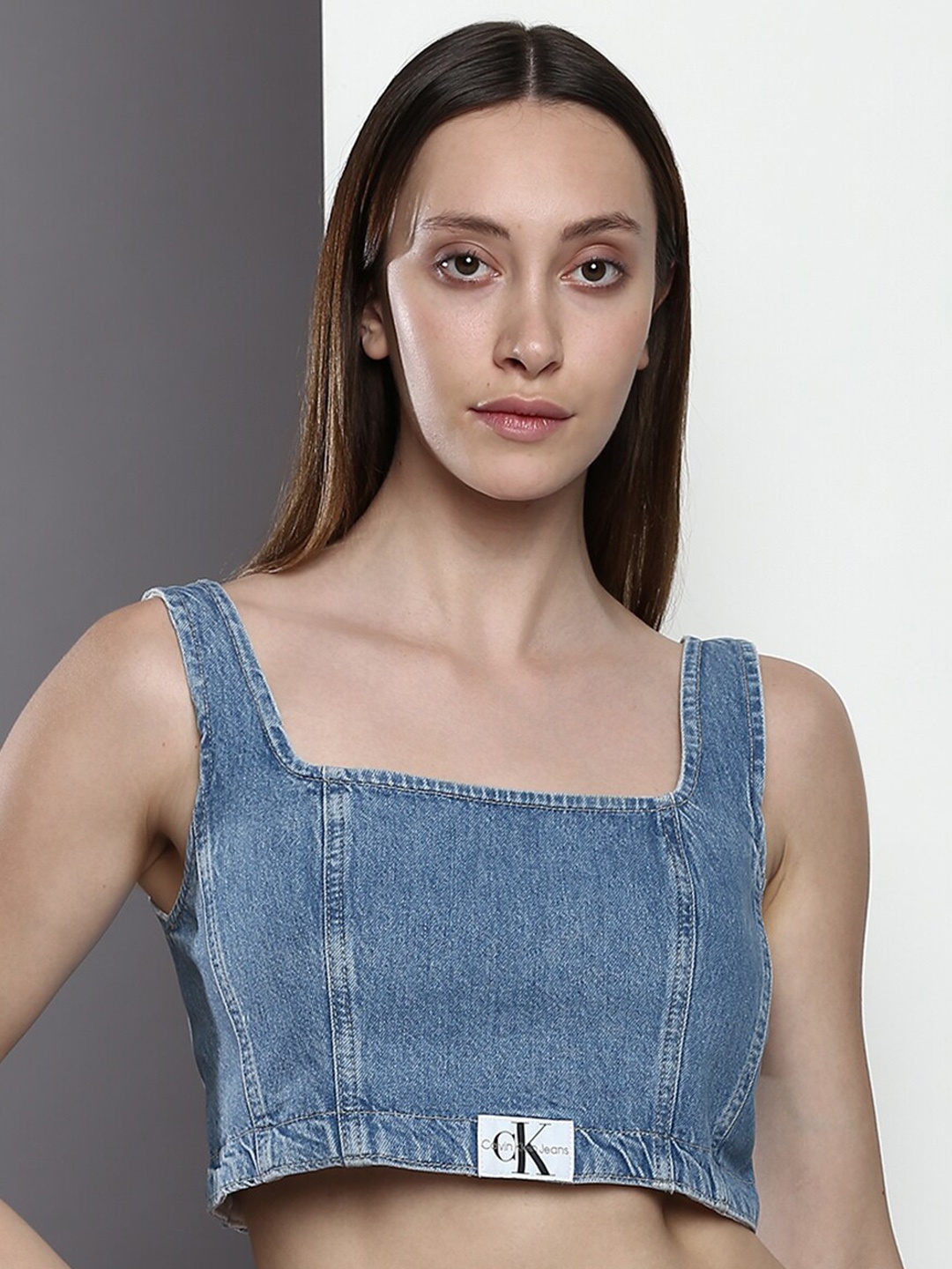 

Calvin Klein Jeans Square Neck Crop Top, Blue