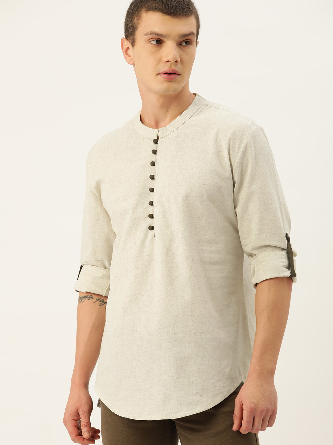 

Kook N Keech Men Linen Shirt Kurta, Cream