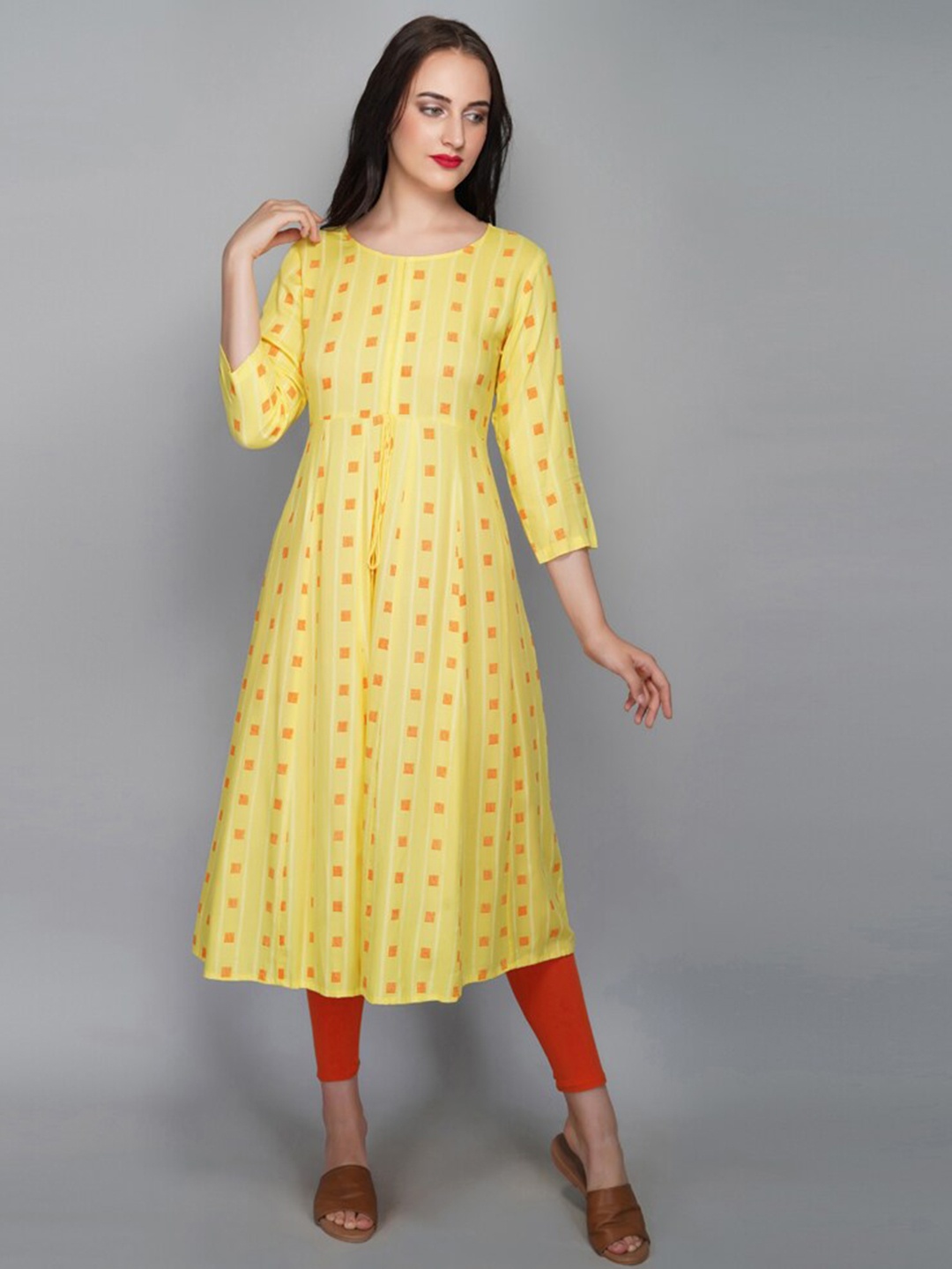 

METRO-FASHION Geometric Printed A-Line Kurta, Yellow
