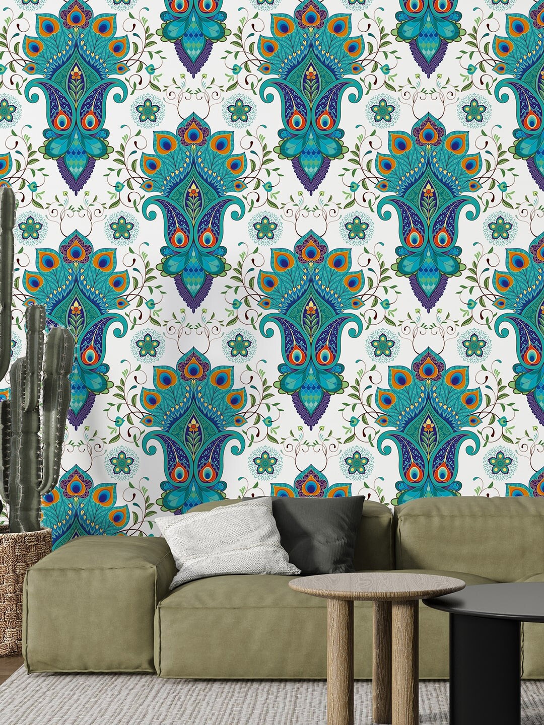 

PAPER PLANE DESIGN Blue Peacock Feathers Printed Wallpaper