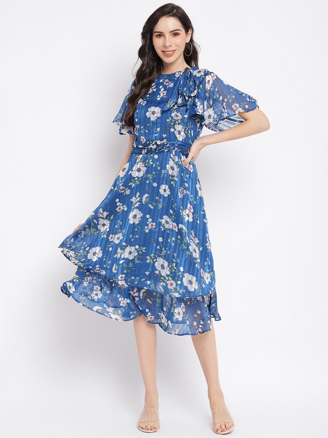 

Latin Quarters Floral Print Layered Fit & Flare Midi Dress, Blue