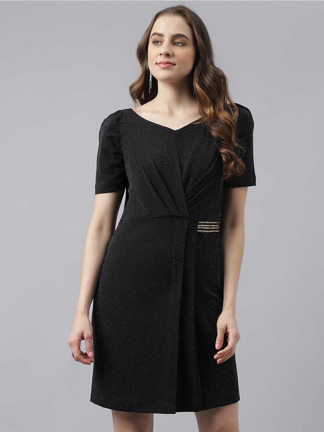 

Latin Quarters V-Neck Embellished Sheath Dress, Black