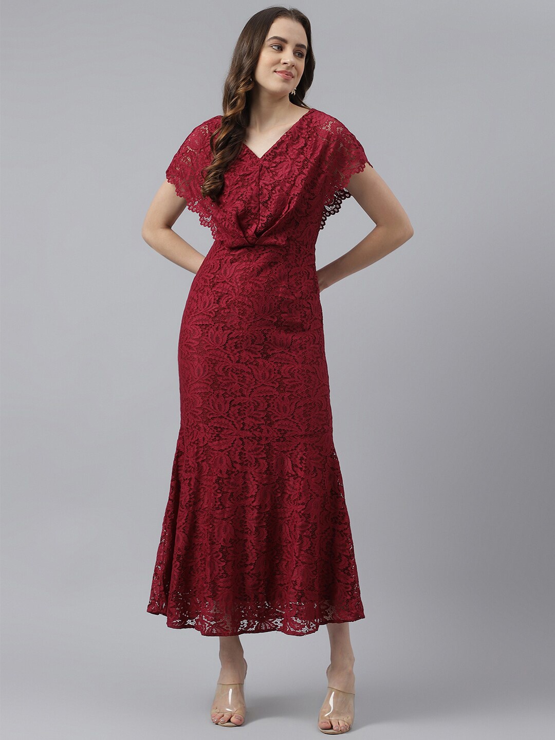 

Latin Quarters Self Design V-Neck Maxi Dress, Maroon