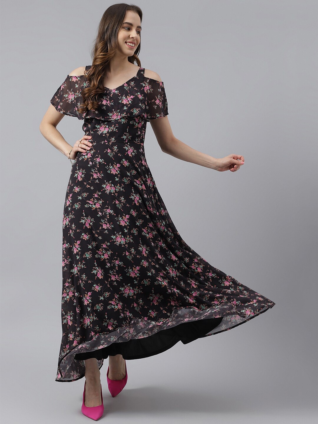 

Latin Quarters Floral Print Layered Maxi Dress, Black