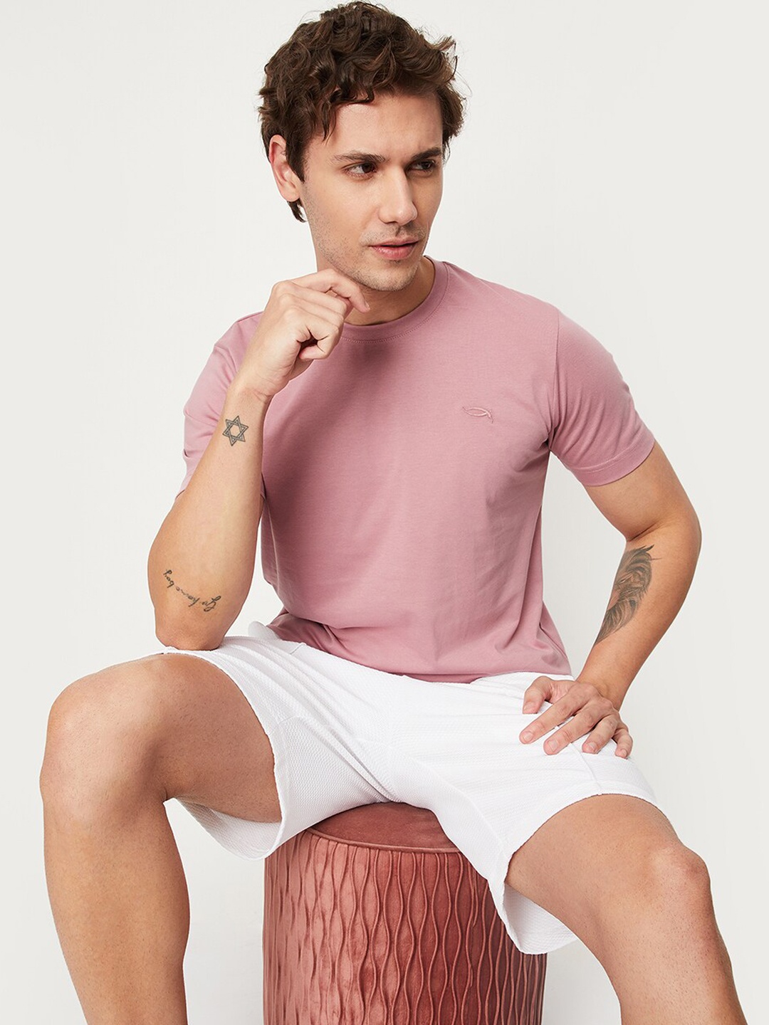 

max Round Neck Short Sleeves Cotton Lounge Tshirts, Pink