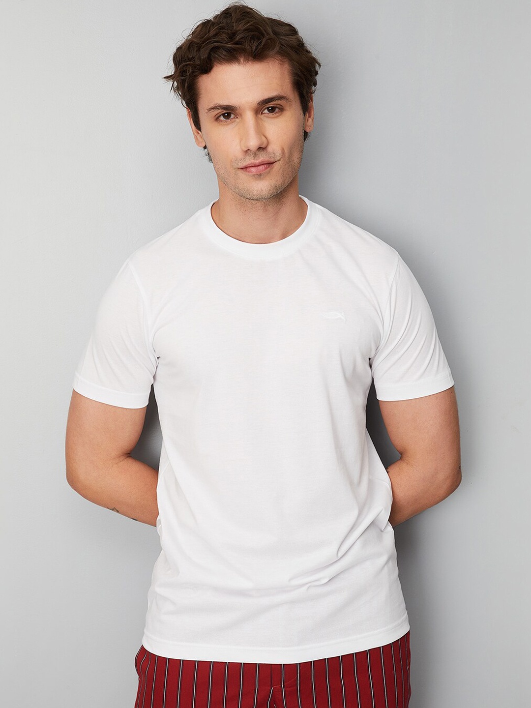 

max Round Neck Short Sleeves Cotton Lounge Tshirts, White