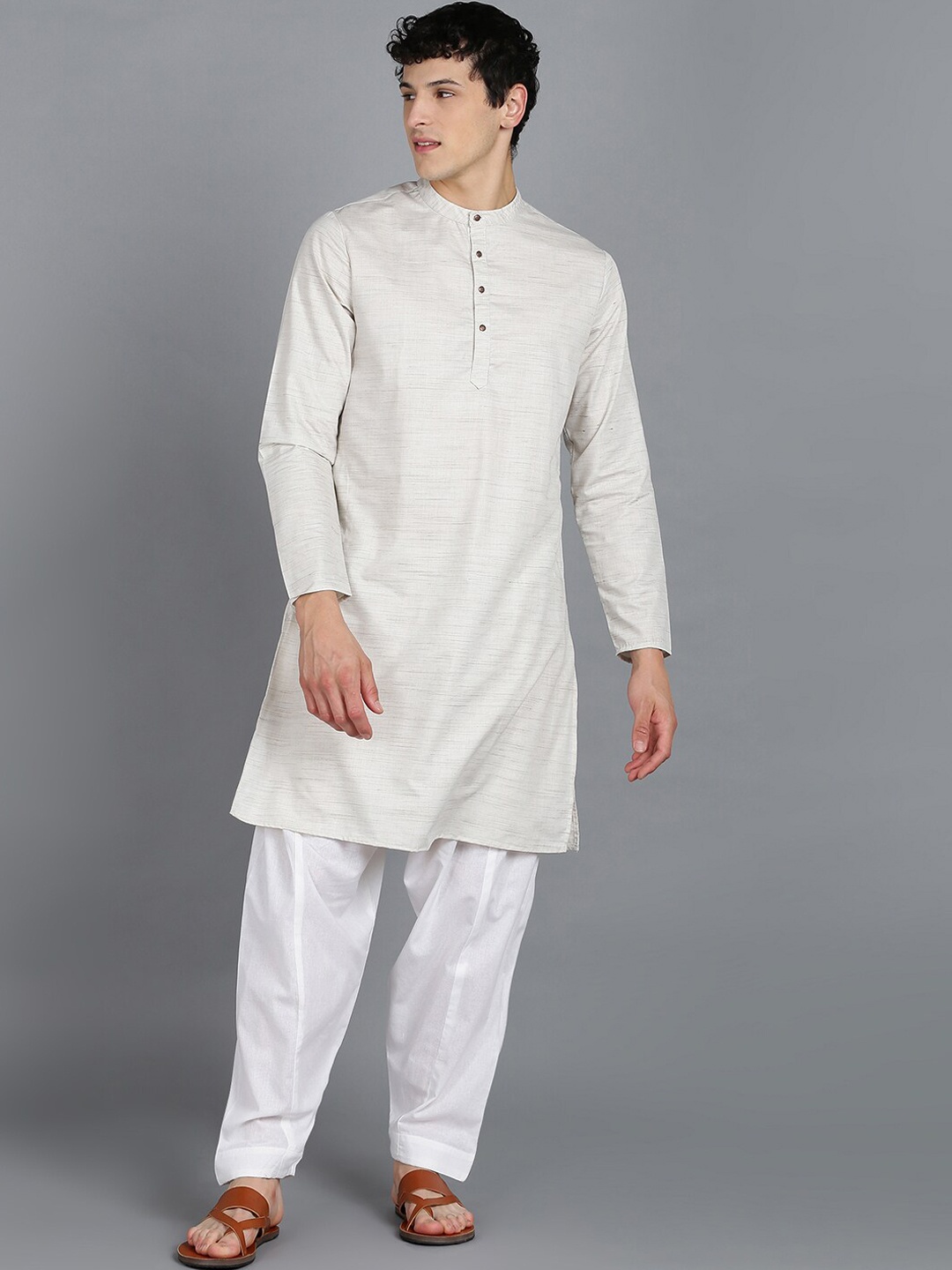 

MALHAAR Woven Design Band Collar Regular Kurta With Pyjamas, Grey