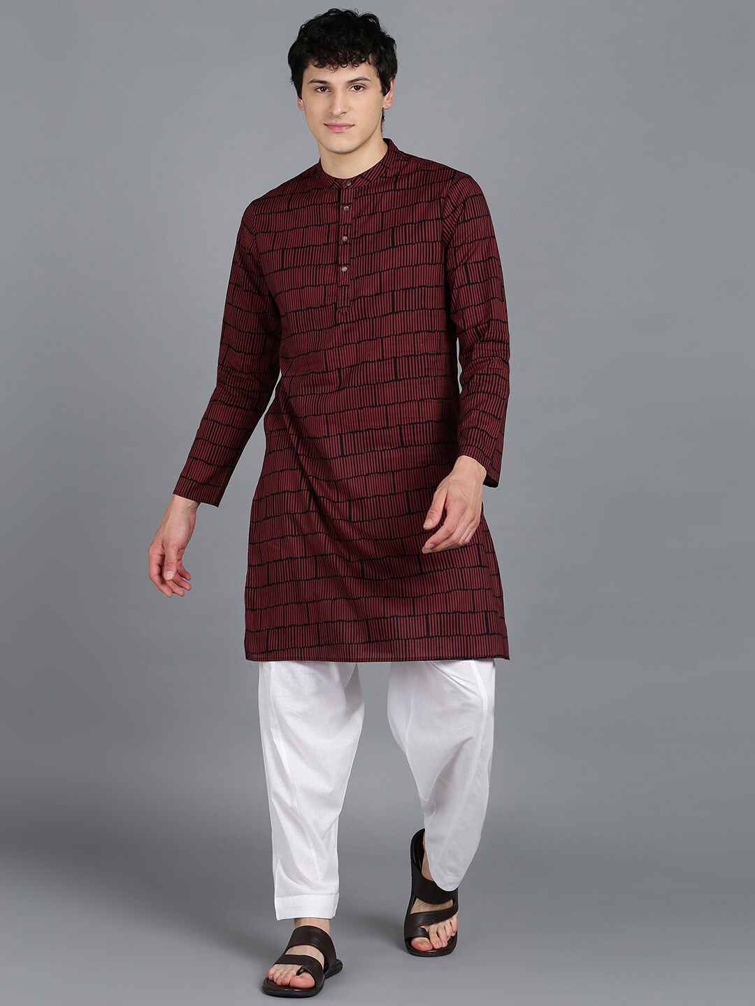 

MALHAAR Band Collar Geomteric Printed Pure Cottom Kurta with Salwar, Black