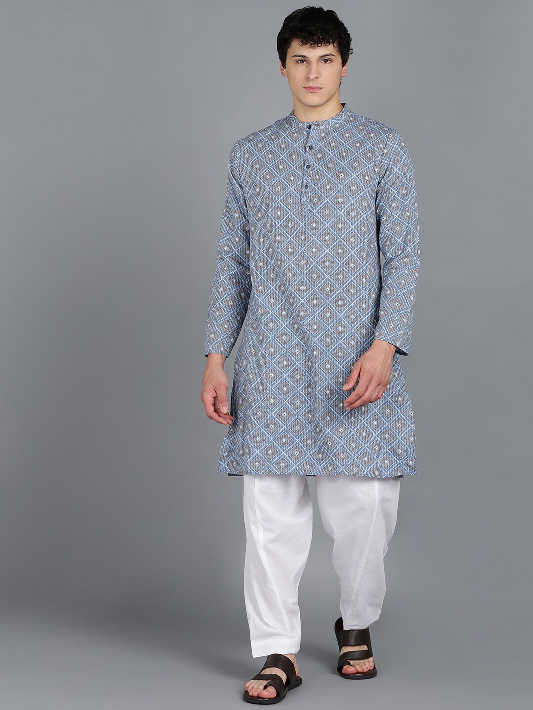 

MALHAAR Ethnic Motifs Printed Regular Pure Cotton Kurta with Salwar, Blue