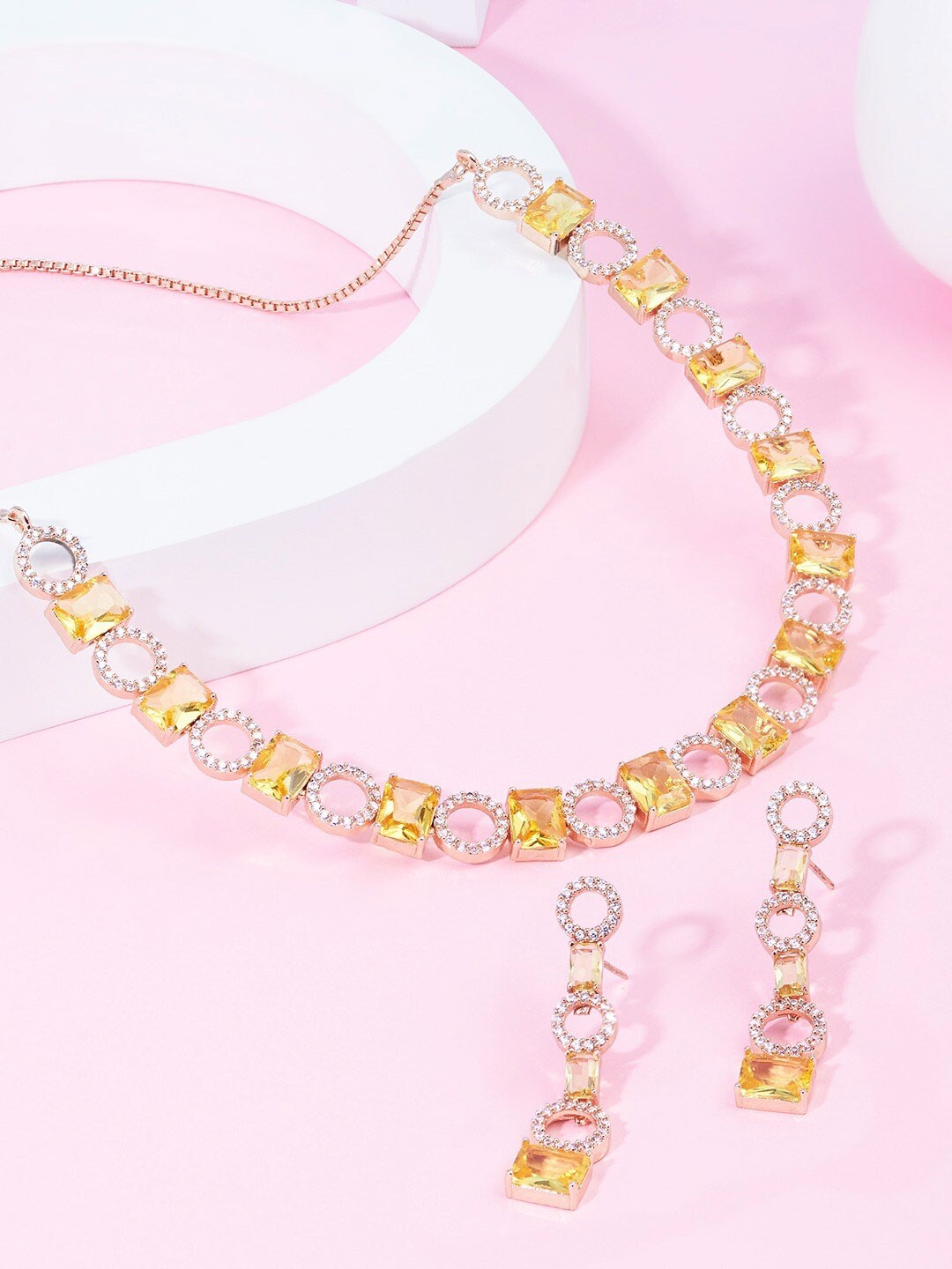 

AMI Rose Gold-Plated Cubic Zirconia Studded Jewellery Set