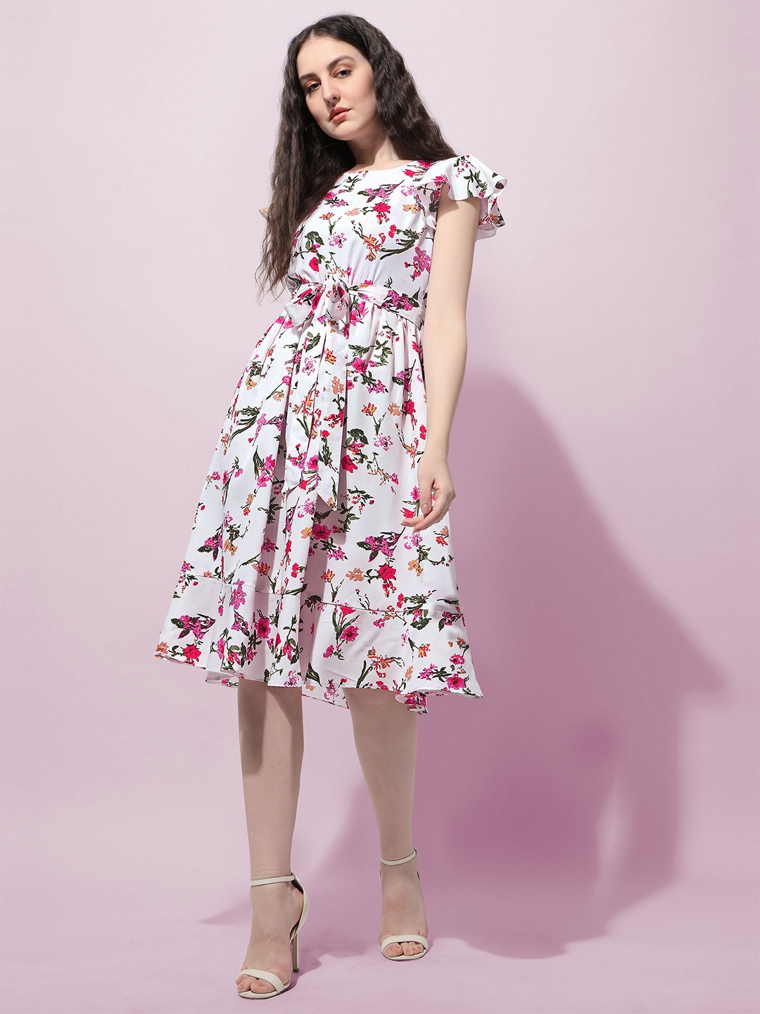

Oomph! Floral Printed Fit & Flare Dress, White