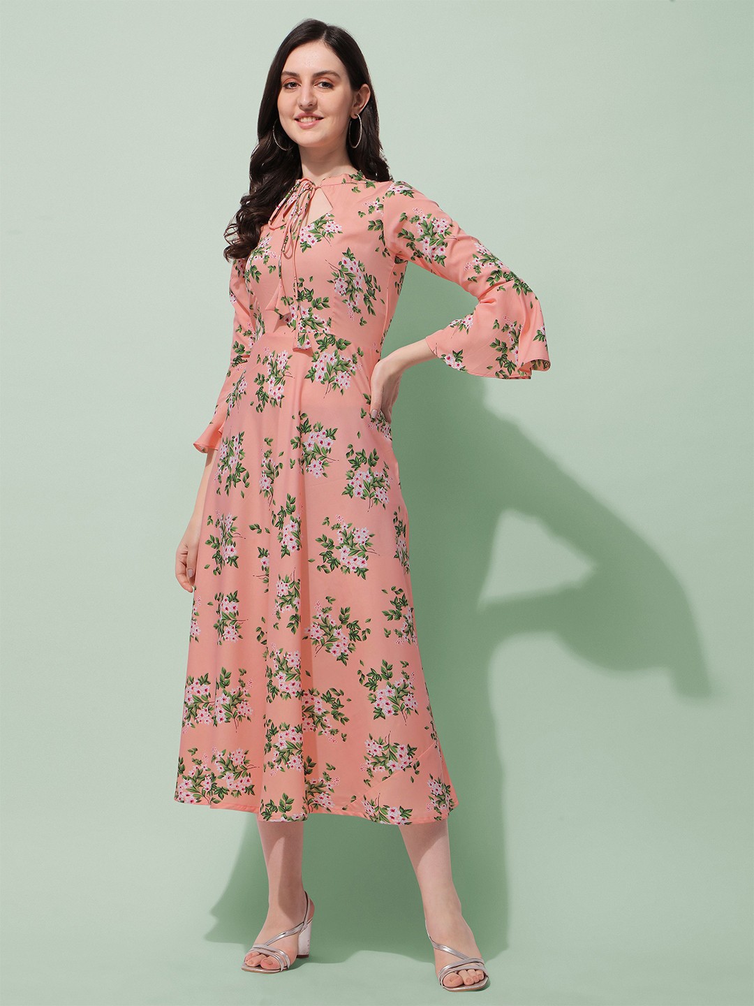 

Oomph! Floral Printed Bell Sleeves Maxi Dress, Orange