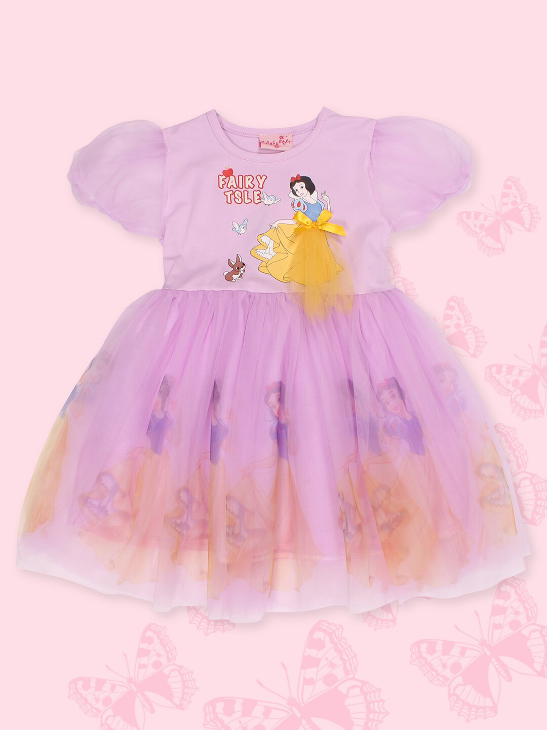 

CUTECUMBER Girls Snow White Printed Net Fit & Flare Dress, Purple