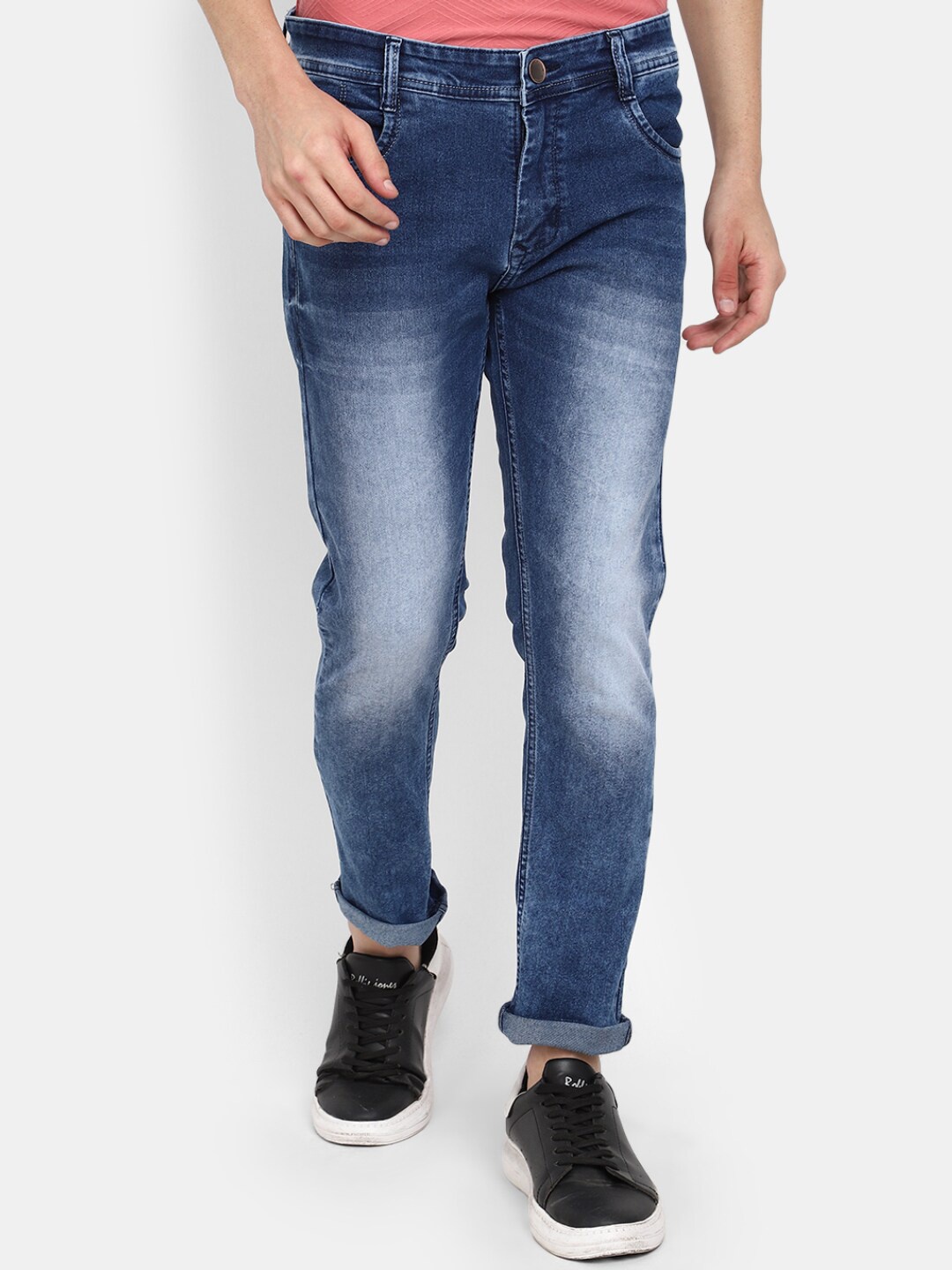 

V-Mart Men Slim Fit Mid-Rise Heavy Fade Stretchable Jeans, Blue
