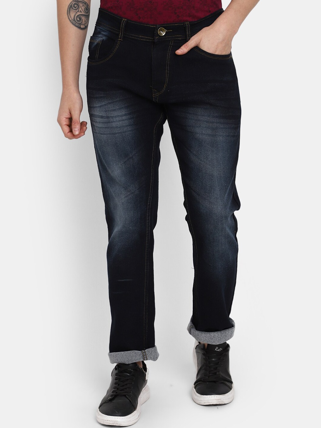 

V-Mart Men Slim Fit Mid-Rise Heavy Fade Stretchable Jeans, Blue