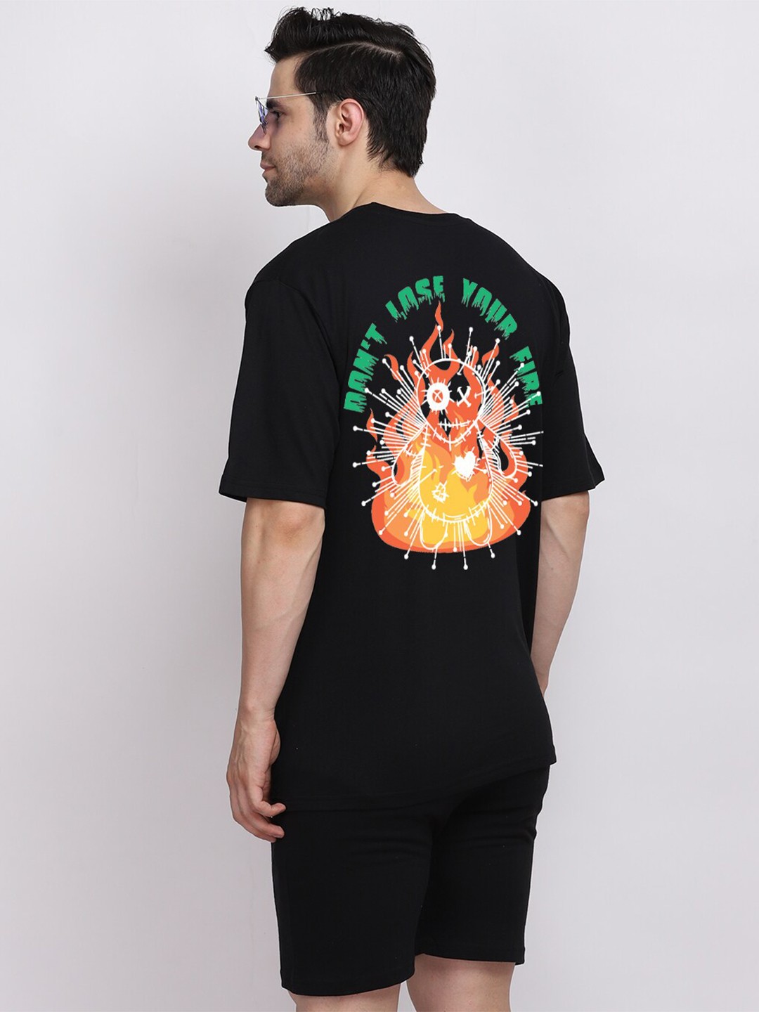 

Mad Over Print Don't Loss Your Fire Printed Pure Cotton T-shirt with Shorts, Black