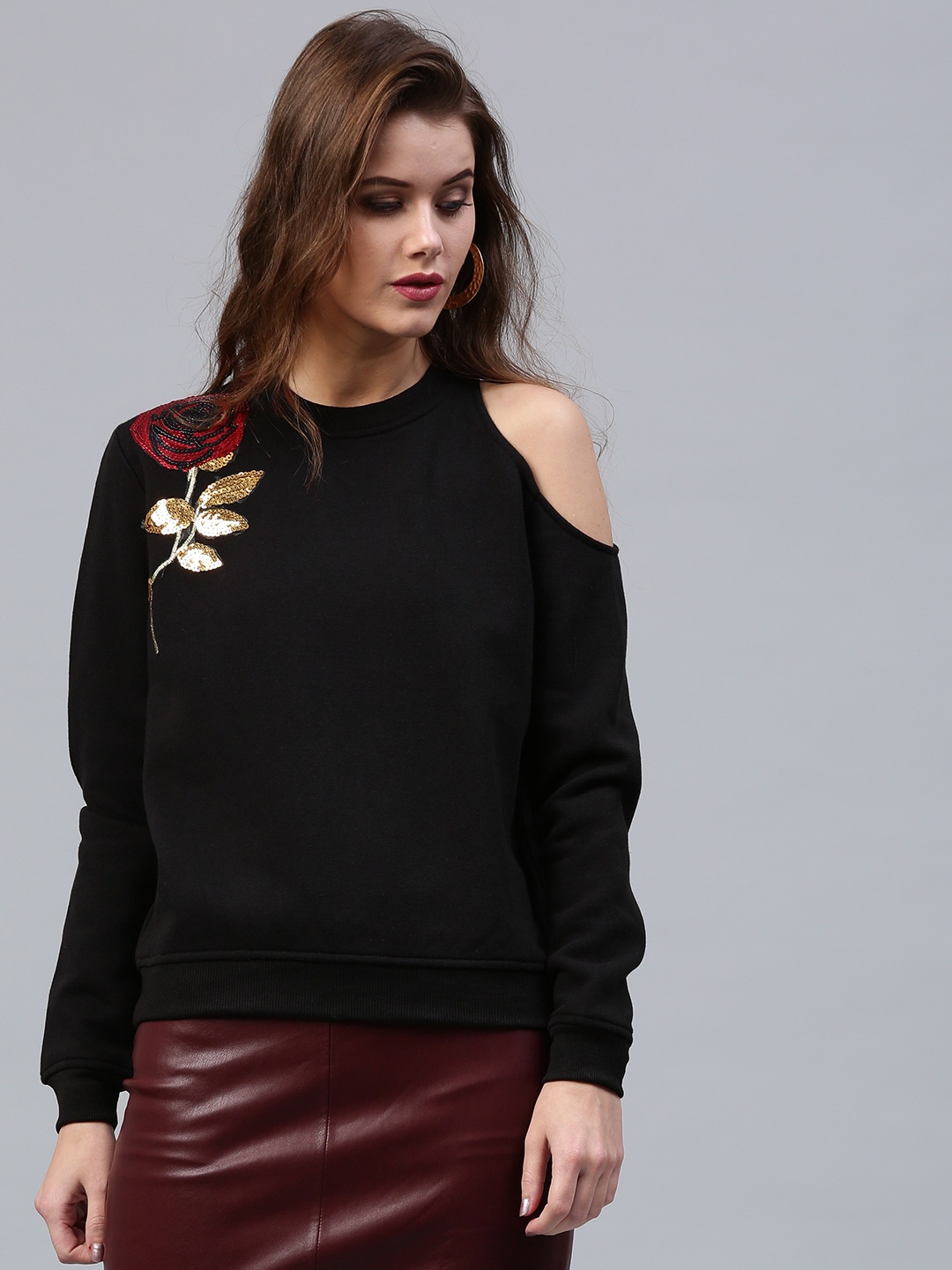 

SASSAFRAS Women Black Solid Sweatshirt