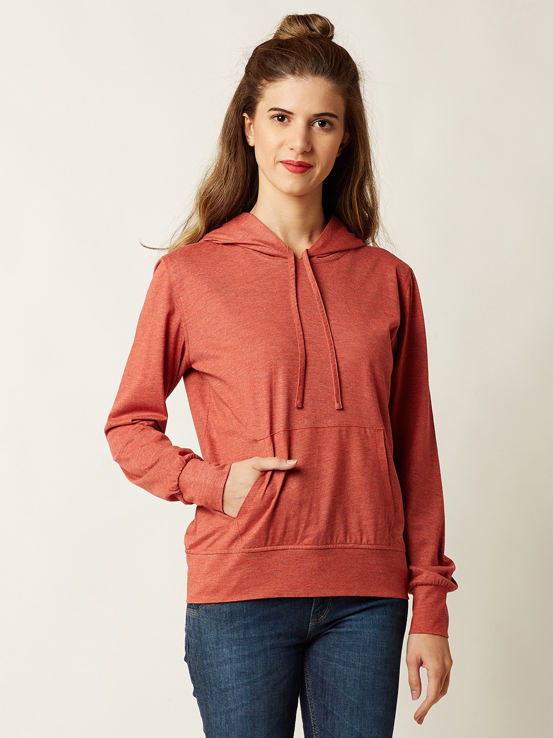 

Miss Chase Women Red Solid Hooded Sweatshirt
